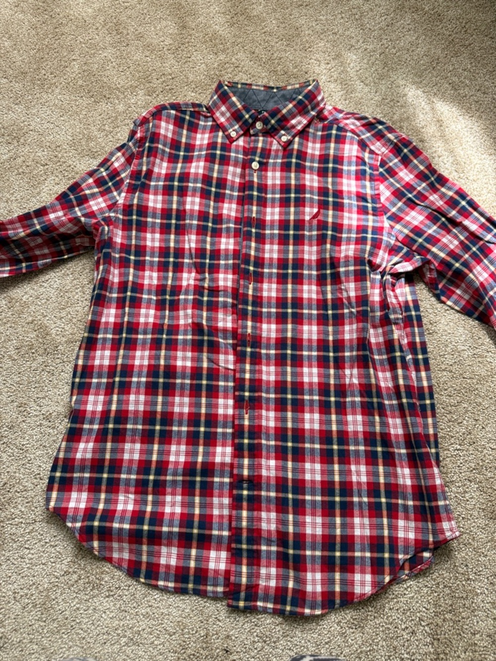 Nautica Red Navy Cream Plaid Button-Down Shirt